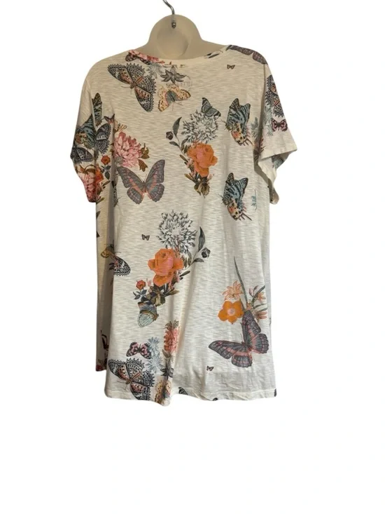 Lucky Brand Cream Short-Sleeve Tee  Floral & Butterfly Print PLUS: 2X    #A - Picture 4 of 8